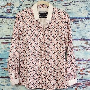 Saint James Pink and Blue Geometric Button Down Shirt Womens Size 8